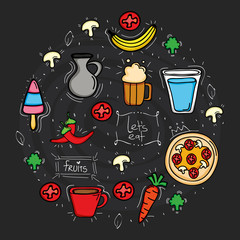 Poster - delicious food circular pattern icons