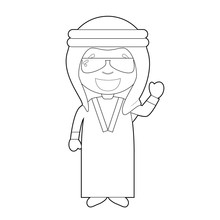 Easy Coloring Cartoon Character From Iraq Or Persia Dressed In The Traditional Way Vector Illustration.