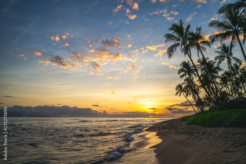 scenery at kaanapali beach in maui island, hawaii - obrazy, fototapety, plakaty 