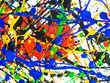 Abstract expressionism art creative background. art of splashes and drips . red black green yellow blue paint on white background.