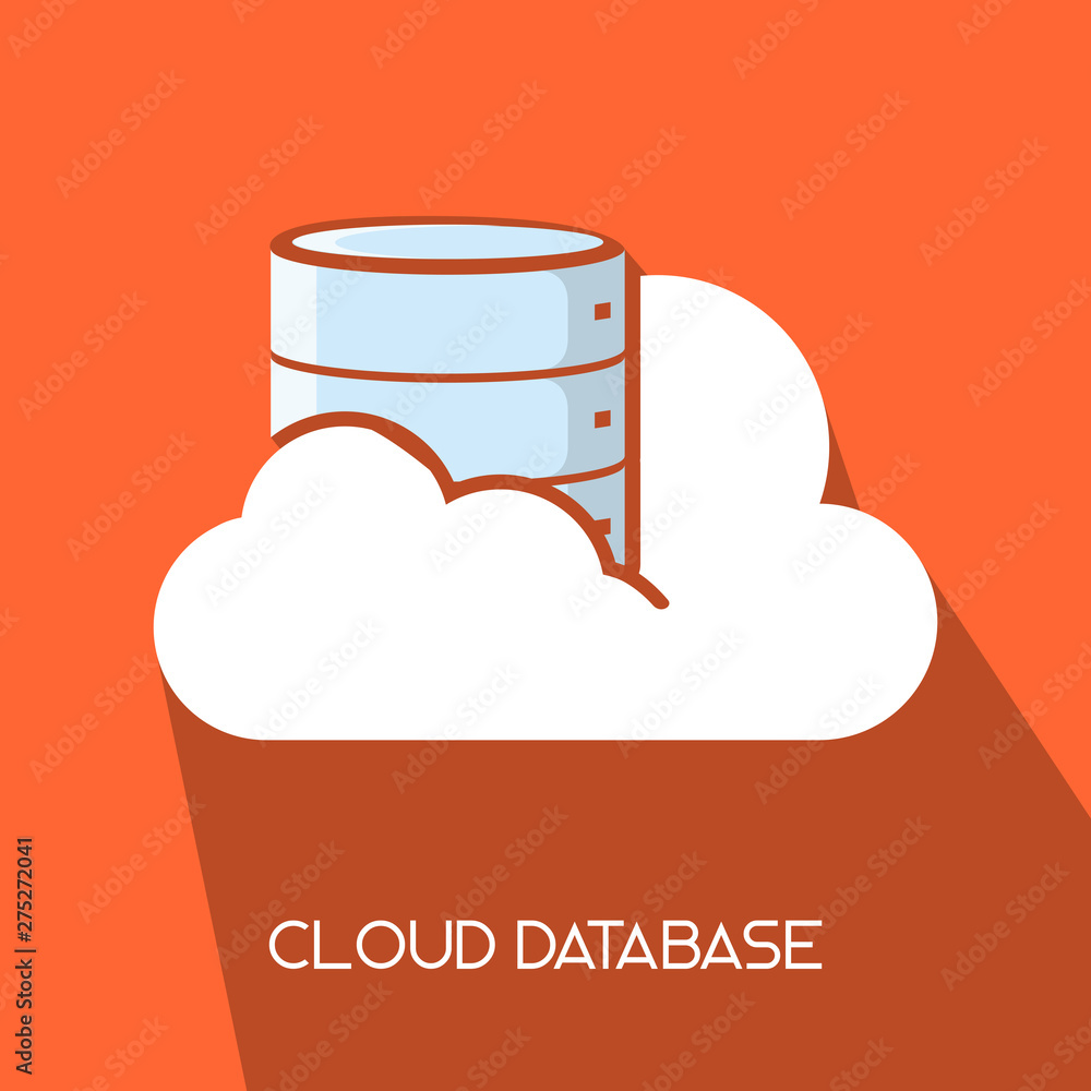 cloud database server on cloud simple clean flat long shadow icon ...