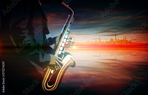 Fototapeta saksofon  abstrakcyjna-ilustracja-muzyczna-z-saksofonista