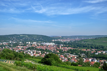  Beautiful scenic view from the Rasthaus Würzburg Nord over the city of Würzburg with the Fortress Marienberg in the middle of the background