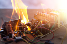 Electric Appliance, Broken, Fire, Wire On Fire. Short Circuit.