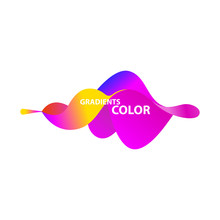 Abstract Wavy Shape. Purple, Blue, Yellow And Red Gradient Colors. Flux Form, Flowing Liquid Isolated On White Background. Vector Template For Brochures, Banners, Posters, Covers Design