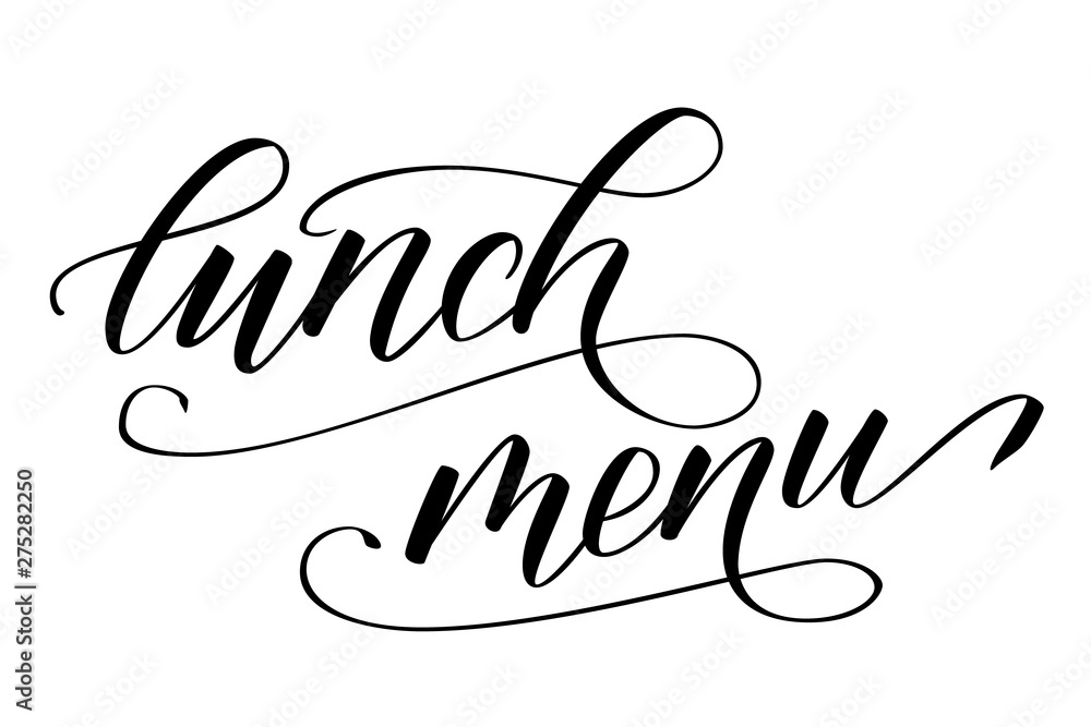 Handwritten brush calligraphy Lunch menu isolated on white background. Vector illustration. - obrazy, fototapety, plakaty 