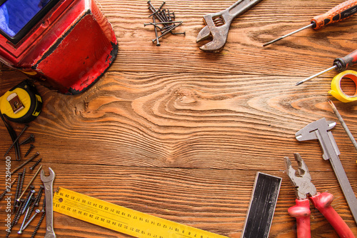 Cuadros en Lienzo tools male workplace background texture dark wood