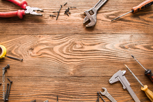 Cuadros en Lienzo tools male workplace background texture dark wood
