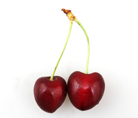 closeup of ripe cherry on white background