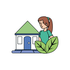 Sticker - Avatar woman and eco house design