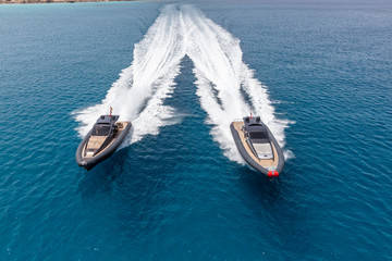 inflatable motor boat in formentera, spain