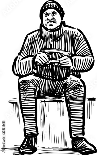 Sketch Of A Smiling Person Sitting On A Park Bench Buy