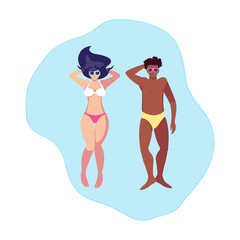 Canvas Print - interracial couple with swimsuit floating in water