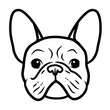 French bulldog black and white hand drawn cartoon portrait. Funny cute bulldog puppy face. Dogs, pets themed design element, icon, logo.