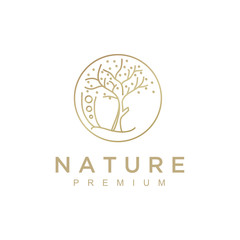 Poster - Nature abstract plant logo. Round emblem flower in a circle in linear style. flower shop, cosmetics, ecology concepts, health, spa, yoga Center.