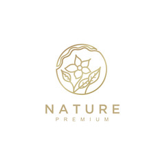 Poster - Nature abstract plant logo. Round emblem flower in a circle in linear style. flower shop, cosmetics, ecology concepts, health, spa, yoga Center.