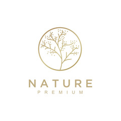 Poster - Nature abstract plant logo. Round emblem flower in a circle in linear style. flower shop, cosmetics, ecology concepts, health, spa, yoga Center.