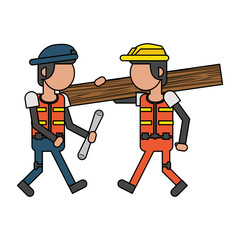 Canvas Print - Construction workers with tools cartoons faceless