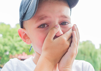 The little boy is crying. Face in tears