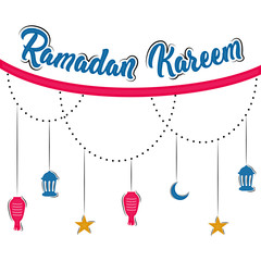 Wall Mural - Islamic ornament with lamp, moon and star icons. Ramadan kareem - Vector