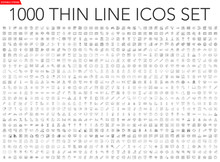 Set Of 1000 Thin Line Icons - Business, Finance, Office, Banking, SEO, Travel, Drugs, Dental, Medical, Web, Baby, Web Development, Digital Marketing, Conscious Living, Navigation, Graphic Design, Pets