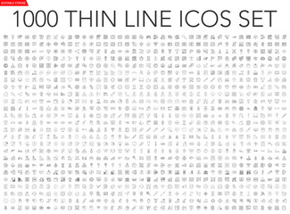 Set of 1000 thin line icons - business, finance, office, banking, SEO, travel, drugs, dental, medical, web, baby, web development, digital marketing, conscious living, navigation, graphic design, pets