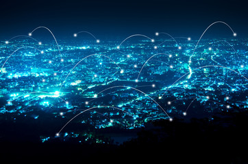 abstract line connection on night city background