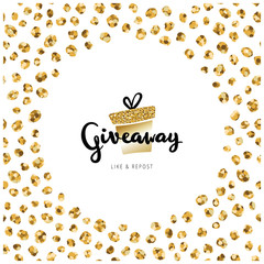 Wall Mural - Giveaway lettering text on banner banner Christmas card. Golden gift box with calligraphy text 