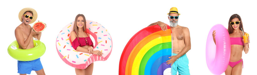 Sticker - Set of people with inflatable rings on white background