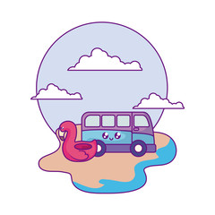 Poster - float flemish with van vehicle kawaii in the beach