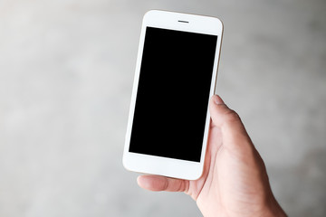 cropped shot view of man hands holding smart phone with blank copy space screen for your text messag