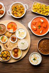 Canvas Print - Indian Hindu Veg Thali / food platter, selective focus