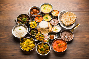 Canvas Print - Indian Hindu Veg Thali / food platter, selective focus