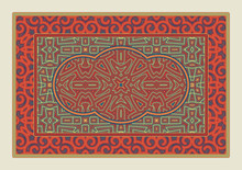 Asian Traditional Carpet. Colorful Tribal Ornament. Decorative Mongolian Rug.