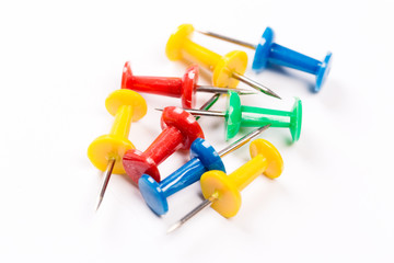 set of colorful push pins isolated on white background.