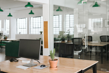 Interior of a modern business workspace with no staff