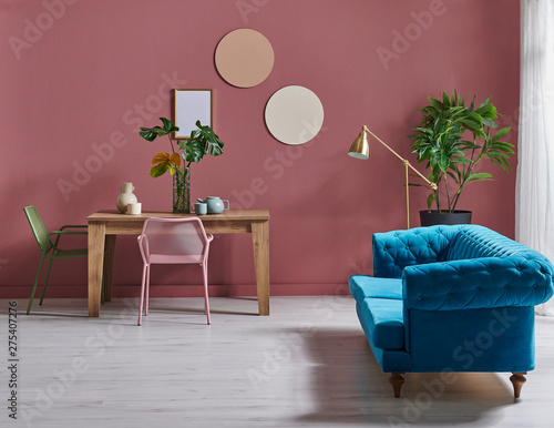 Pink And Red Living Room Style With Table Blue Classic Sofa And