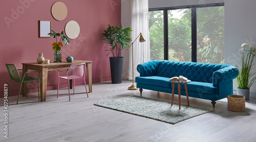 Pink And Red Living Room Style With Table Blue Classic Sofa And