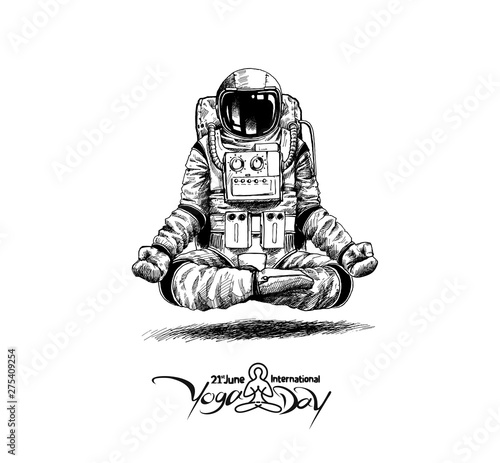 Cuadros en Lienzo Astronaut in spacesuit yoga gestures , Hand Drawn Sketch Vector illustration