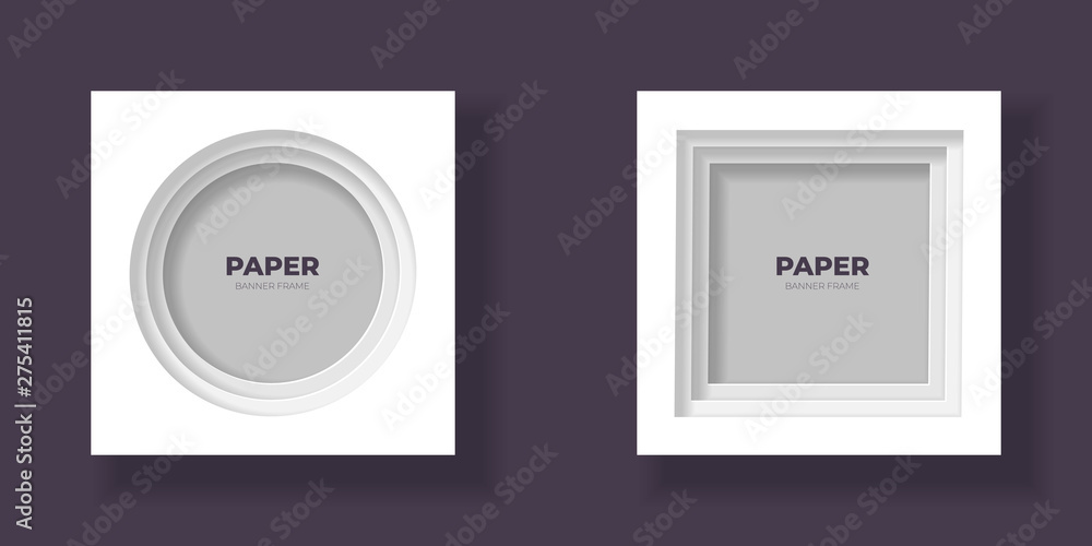 Vector cut out paper frame template set. Round and square frame with ...