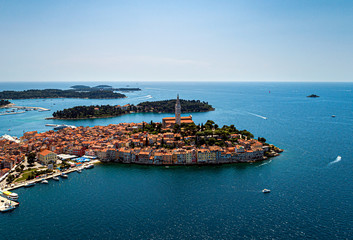 Poster - The old town of Rovinj, Istria, Croatia travel destination - beautiful aerial view	