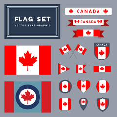 Wall Mural - Vector set collection of 16 different Canada flag related illustrations with different shapes for many uses