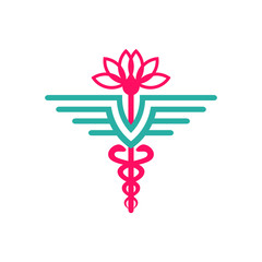 Poster - health symbol logo design and lotus flower