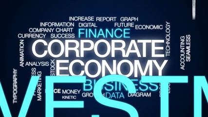 Poster - Corporate economy animated word cloud. Kinetic typography.