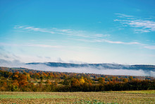 Europe, France, Bourgogne, Cote D'Or, Epoisses, Autumn,view Of The Countryside With Morning Fog