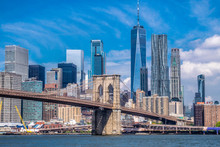 USA, New York, Manhattan, The Brooklyn Bridge (1883) And The Lower Manhattan Towers
