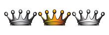 Vector Illustration With Set Of Crowns. Isolated Clipart