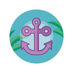 anchor in frame circular with leafs tropicals