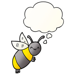 cute cartoon bee and thought bubble in smooth gradient style