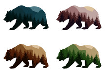 Colorful Styling Bear For Your Design, Isolated Objects, Vector Illustration